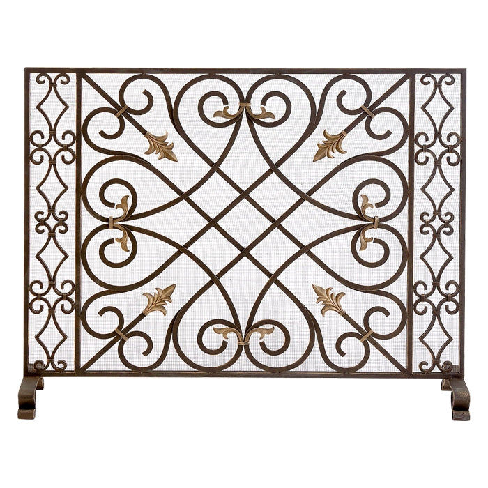 French Inspired Fireplace Screen with Fleur De Lis Gold Accents