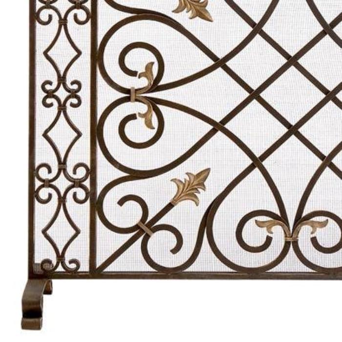 French Inspired Fireplace Screen with Fleur De Lis Gold Accents