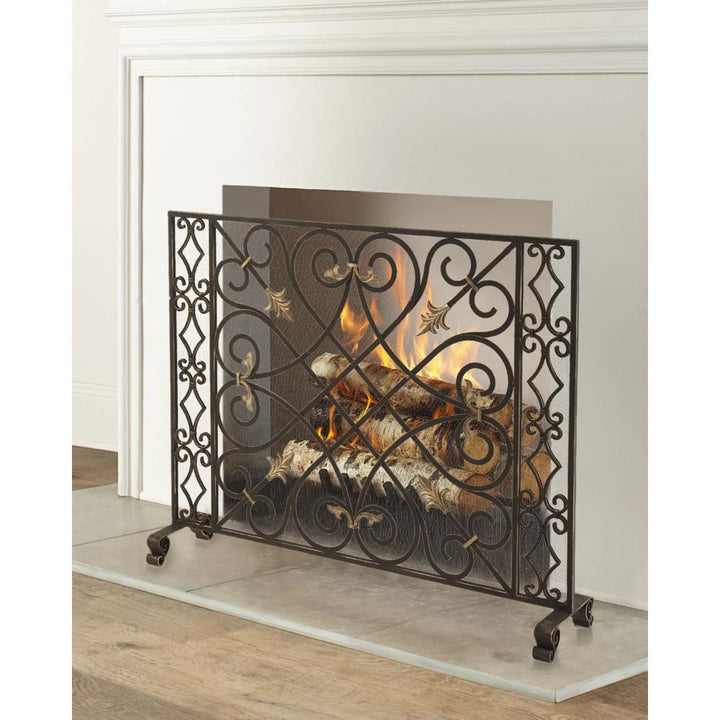 French Inspired Fireplace Screen with Fleur De Lis Gold Accents