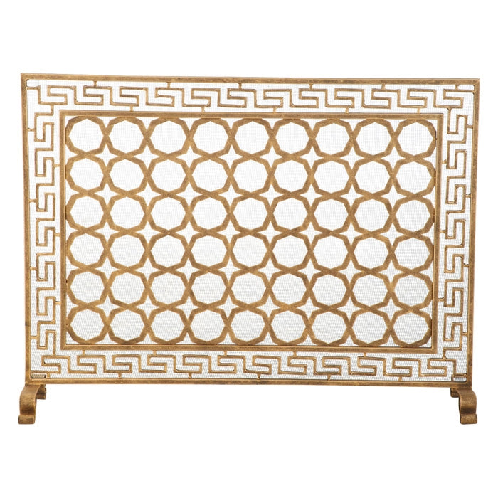 Single Fireplace Screen in Gold Finish with Greek Design