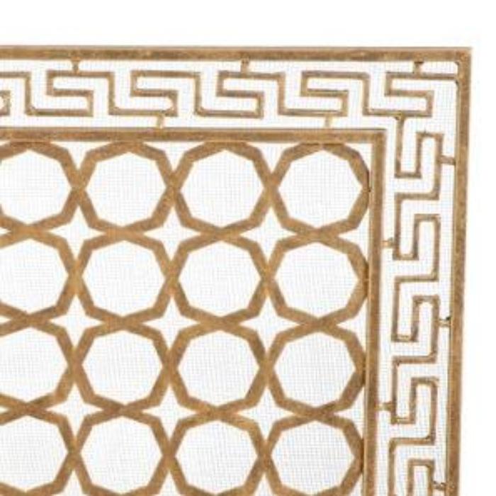 Single Fireplace Screen in Gold Finish with Greek Design