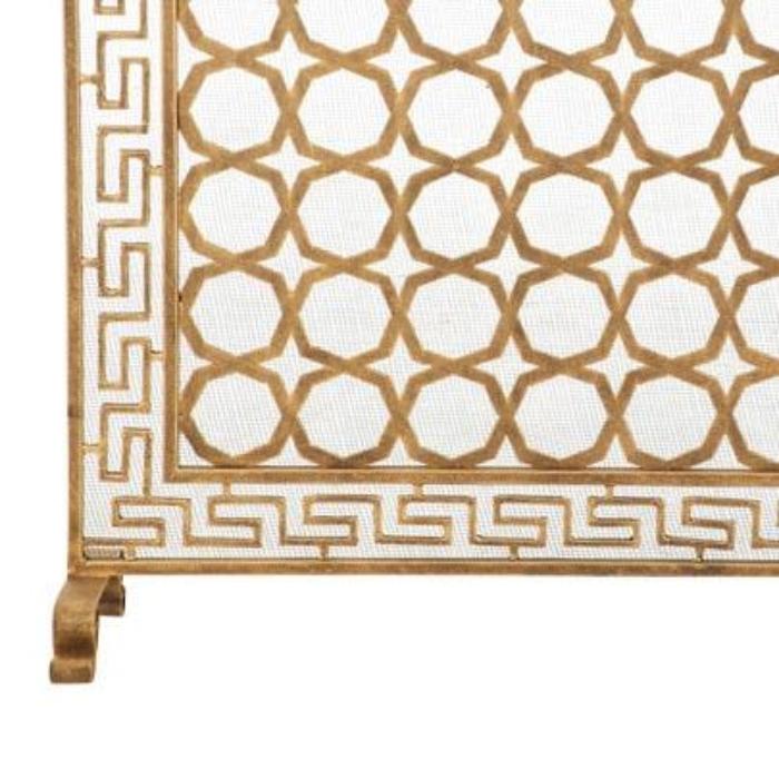 Single Fireplace Screen in Gold Finish with Greek Design