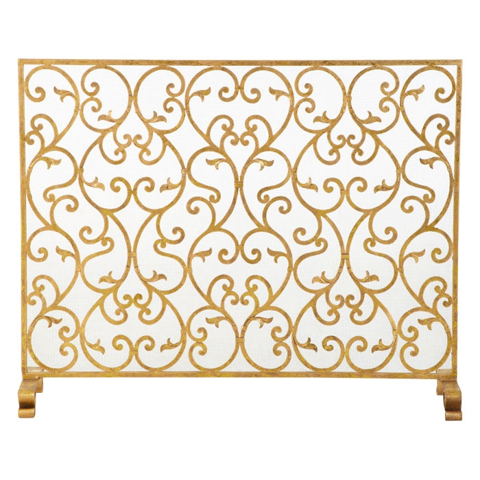 Single Panel Fireplace Screen in Italian Gold Scroll Work