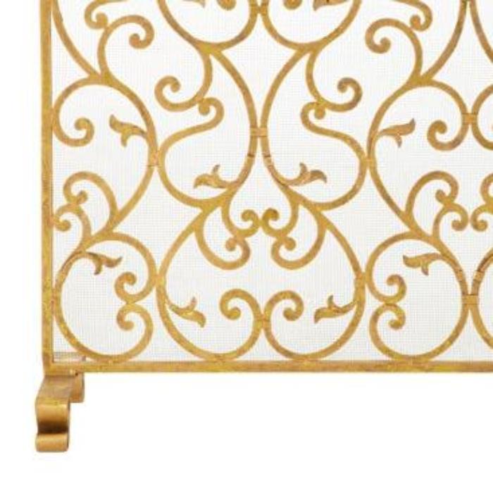 Single Panel Fireplace Screen in Italian Gold Scroll Work