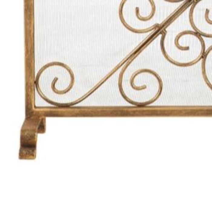 Single Panel Fireplace Screen in Burnished Gold and Scroll Design