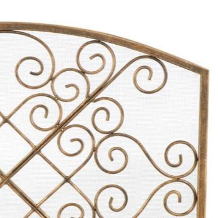 Single Panel Fireplace Screen in Burnished Gold and Scroll Design