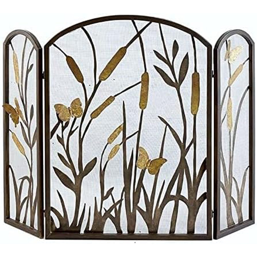 3 Panel Fireplace Screen with Butterfly Accents