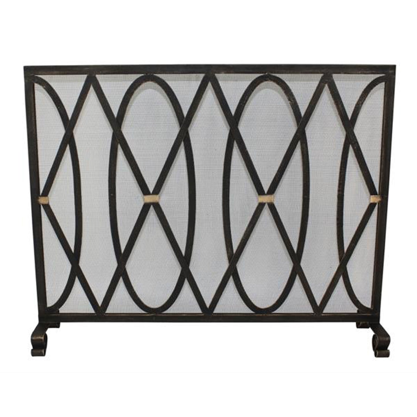 Single Panel Fireplace Screen in Burnished Gold Oval and Diamond Design