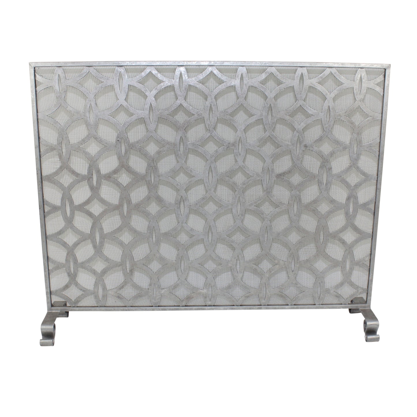 Fireplace Screen in Antique Silver Interlaced Circles