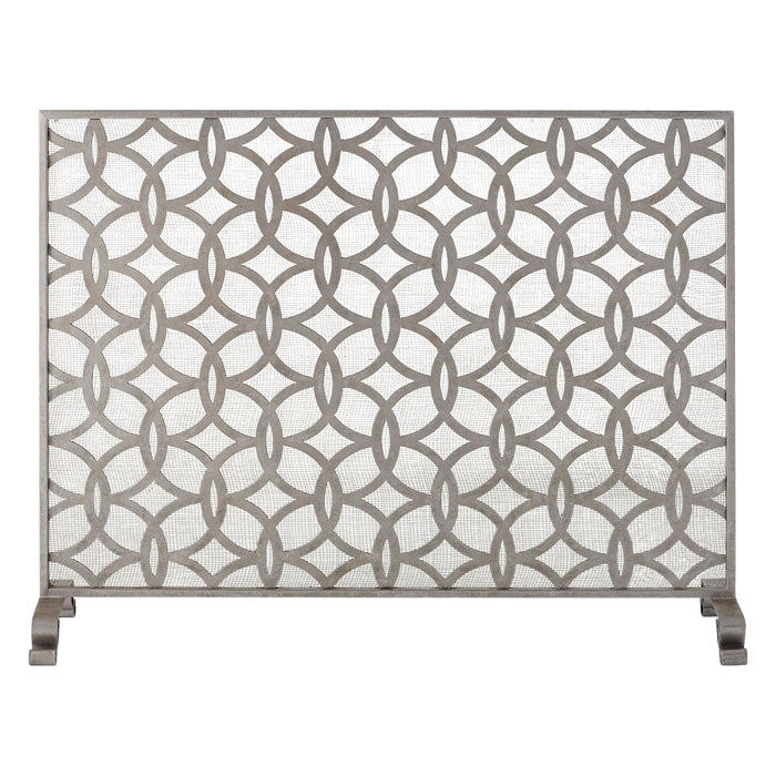 Single Panel Fireplace Screen in Antique Silver Interlaced Circles