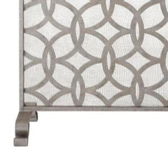 Single Panel Fireplace Screen in Antique Silver Interlaced Circles