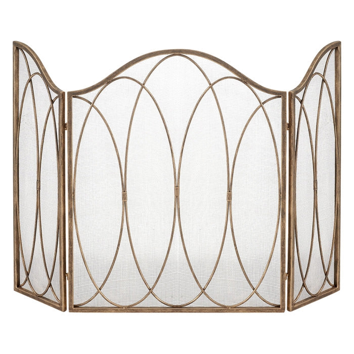 3-Panel Fireplace Screen in Burnished Gold Oval Design