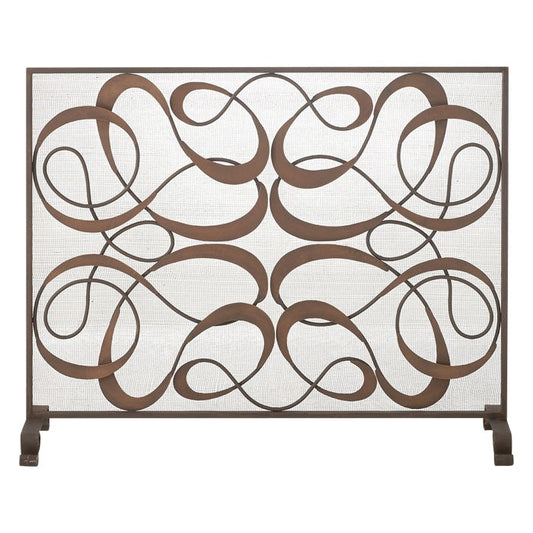 Single Panel Fireplace Screen Dark Gold Swirl Design