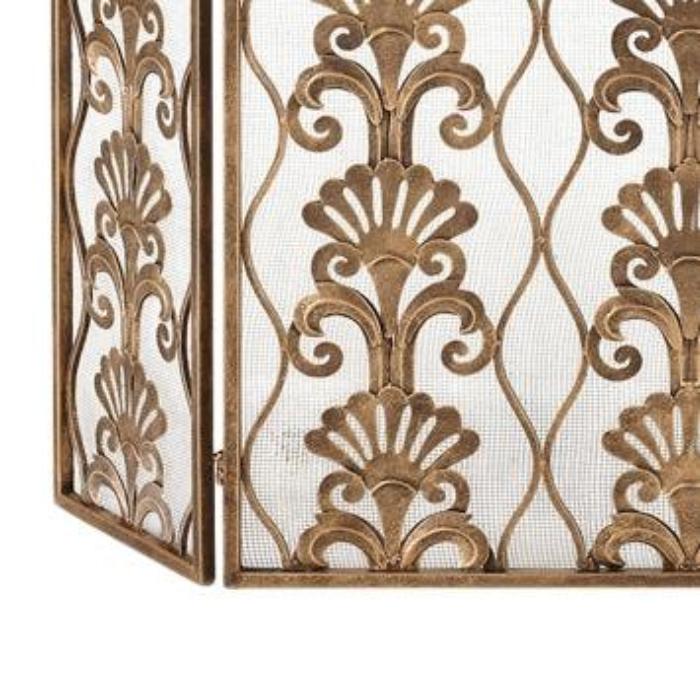 3-Panel Fireplace Screen Light Burnished Gold Shell Accent