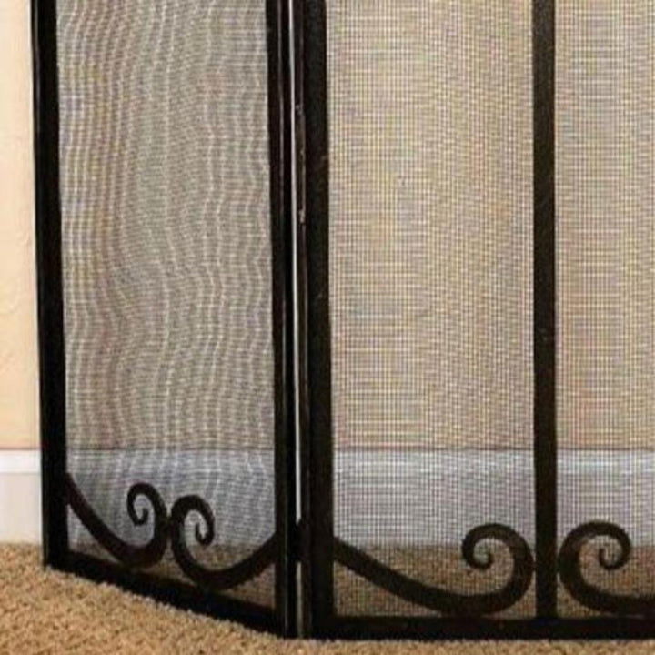 Fireplace Screen in Burnished Black & Brown with Scroll Pattern