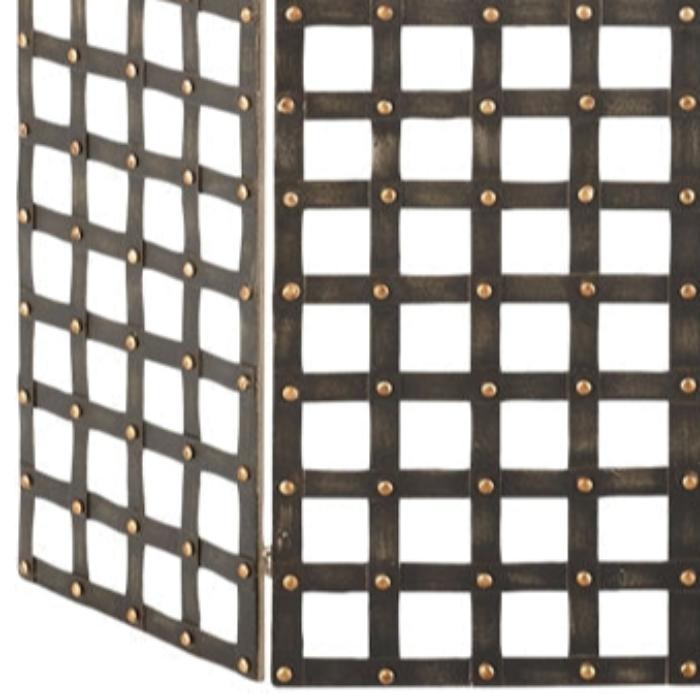 3-Panel Faux Antique Brass Fireplace Screen Moroccan Design