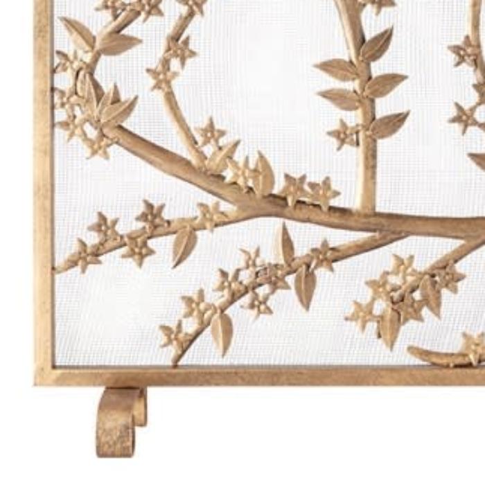 Single Panel Fireplace Screen Antique Gold Cherry Blossom