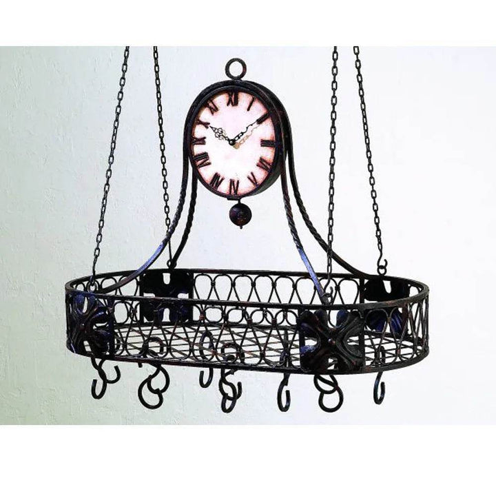 Wrought Iron Pot Rack with Clock