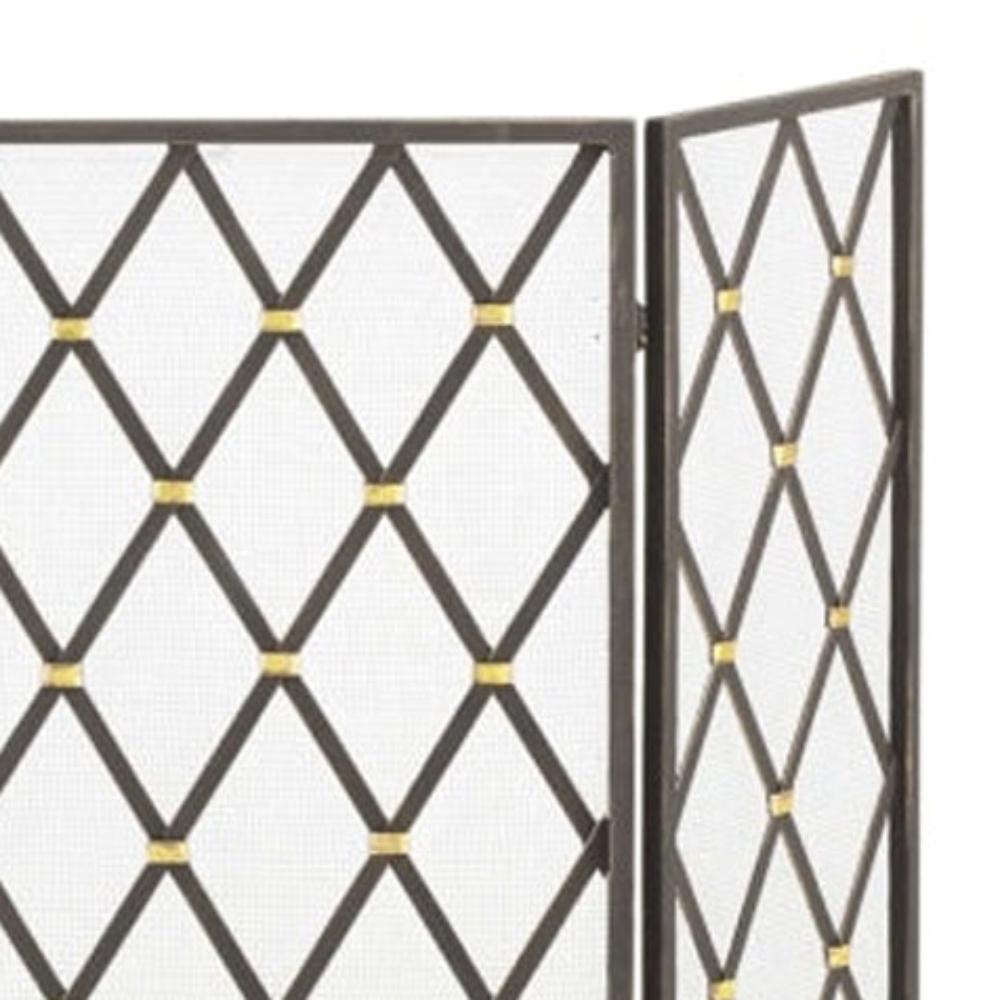 3 Panel Fireplace Screen in Dark Burnished Gold Brown with Gold Accents