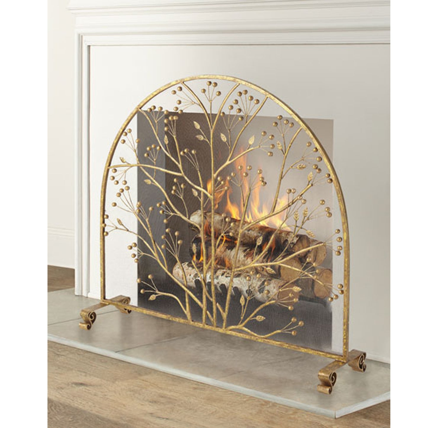 Fireplace Screen in Gold with Arched Top