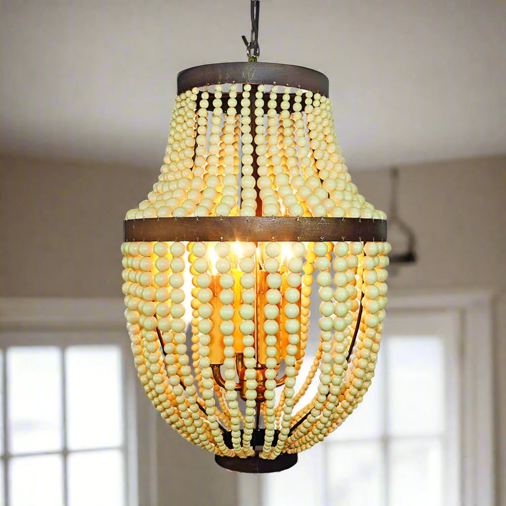 French Creme Beaded Iron Chandelier with 4 Lights