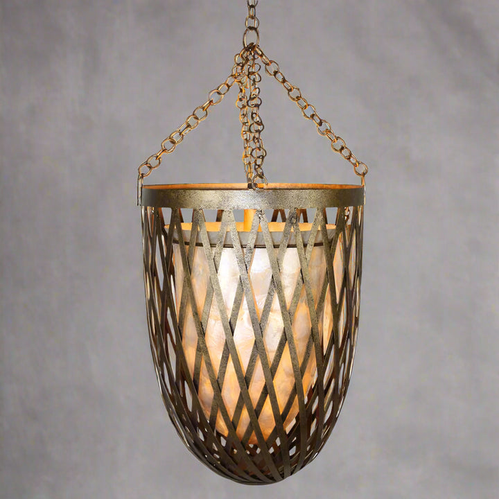 Antique Gold Pendant Light with Capiz Shell Details