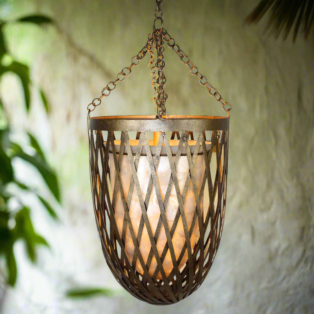 Antique Gold Pendant Light with Capiz Shell Details