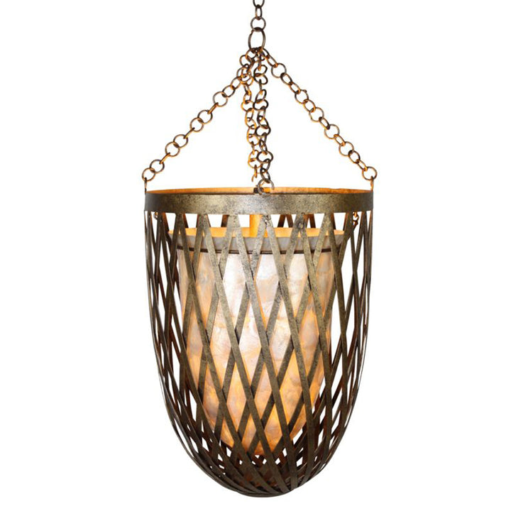 Antique Gold Pendant Light with Capiz Shell Details