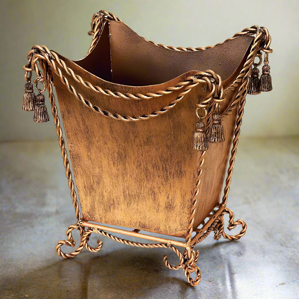 Antique Gold Waste Paper Basket with Iron Tassels