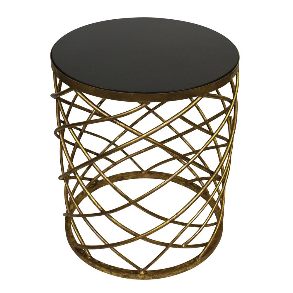 Gold Abstract Side Table with Black Granite Top