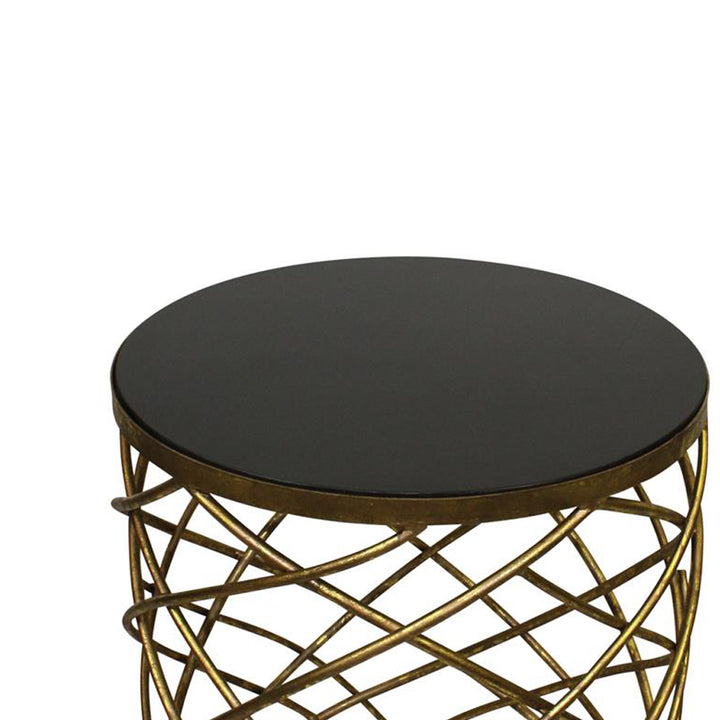 Gold Abstract Side Table with Black Granite Top