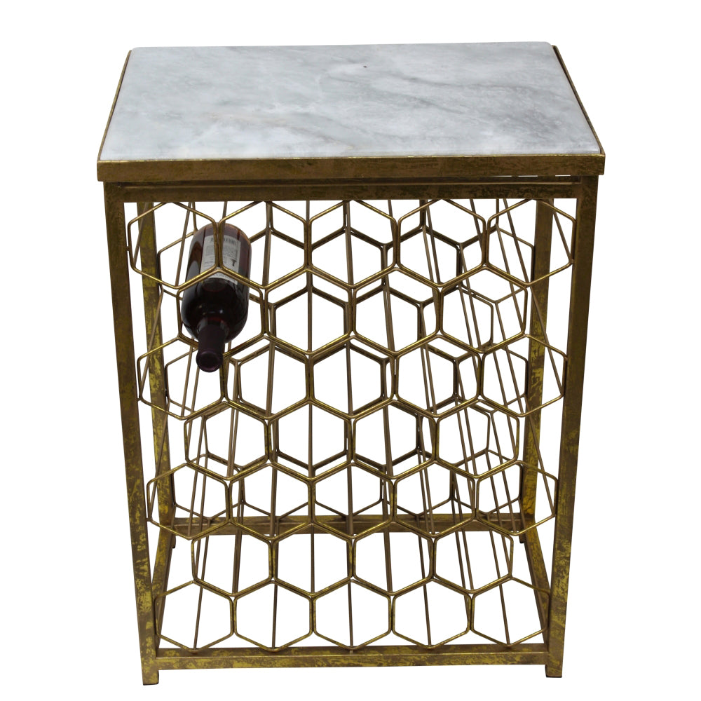 Italian Gold Side Table with Wine Storage and Marble Top