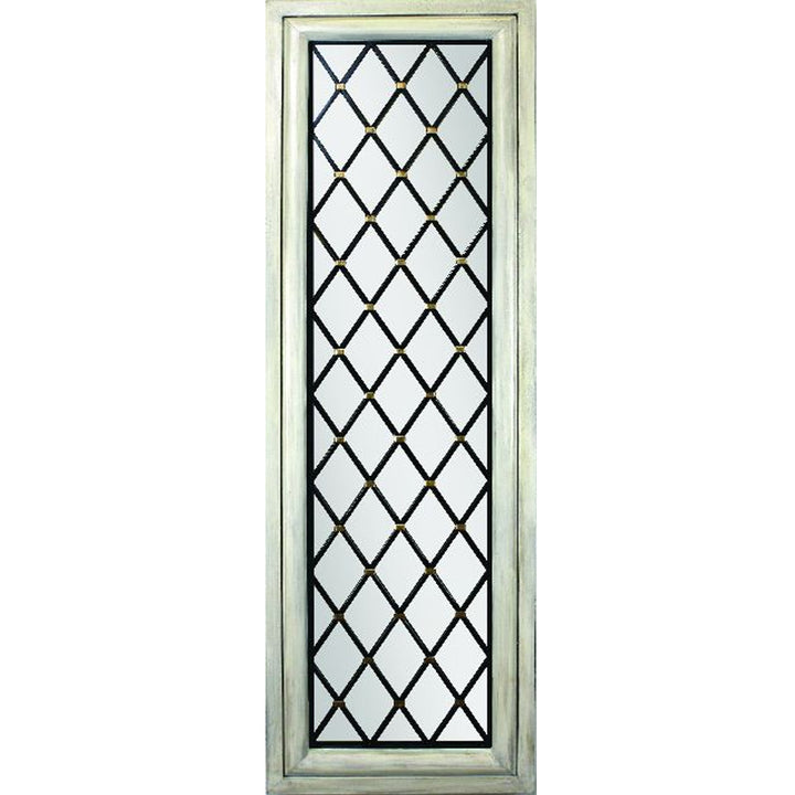 Distressed White Wood Mirror Rectangular with Metal Accents