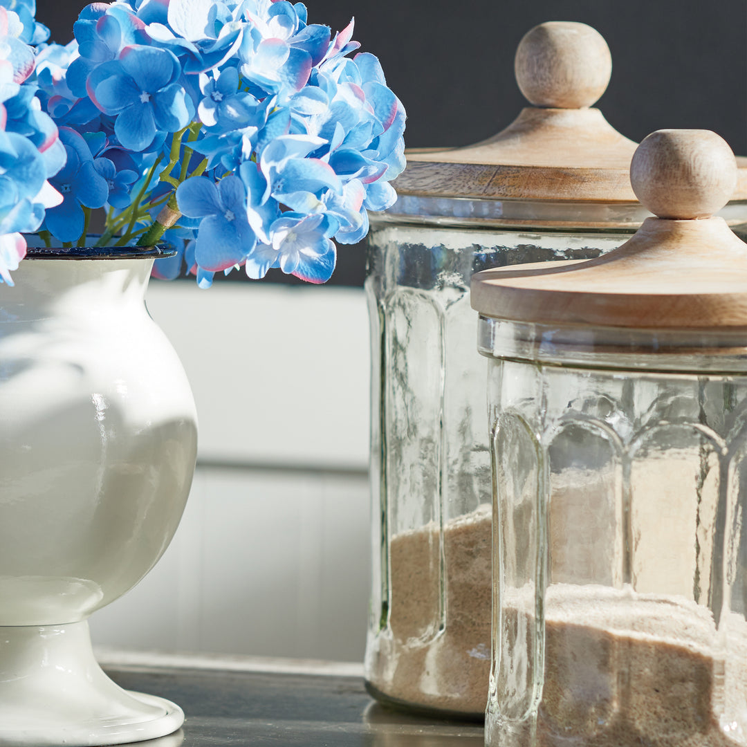 Seeded Glass and Mango Wood Canisters, Set of 3