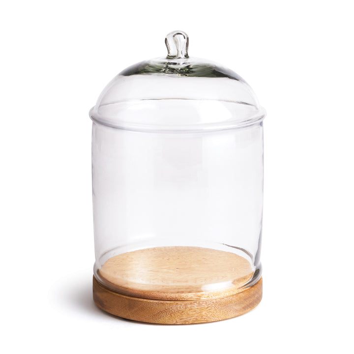 Adrien Glass Cloche with Wood Base – Elegant Food Display
