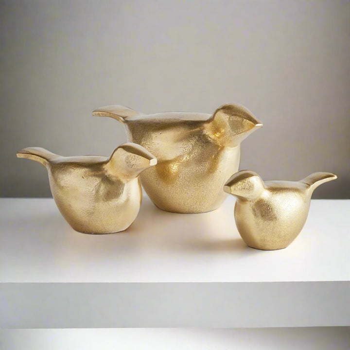 Golden Bird Sculpture, Set Of 3