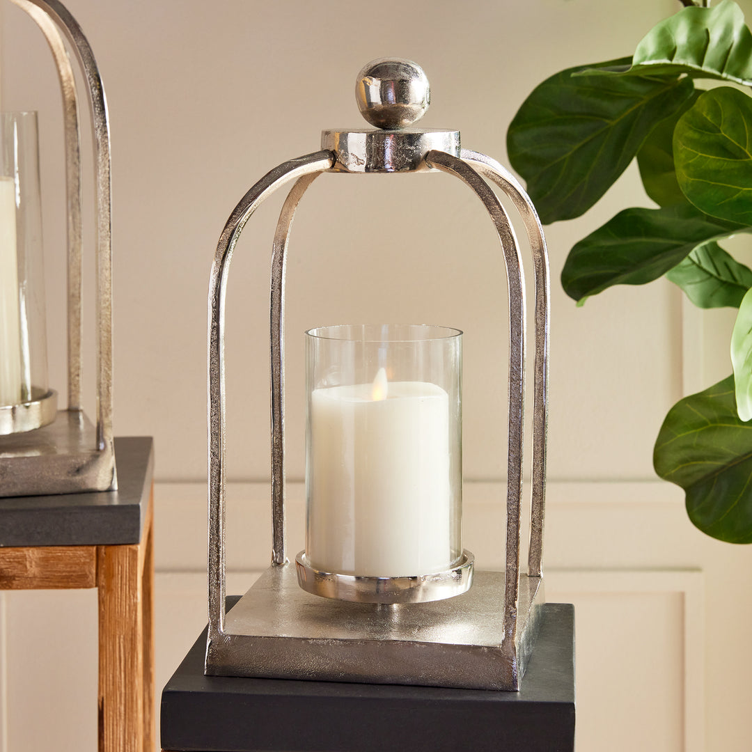 Modern Small Silver Lantern with Chrome Finish for Transitional Decor