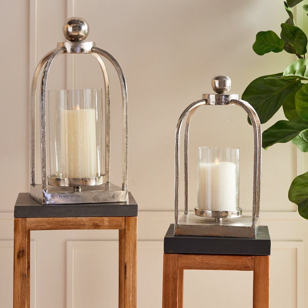 Modern Small Silver Lantern with Chrome Finish for Transitional Decor