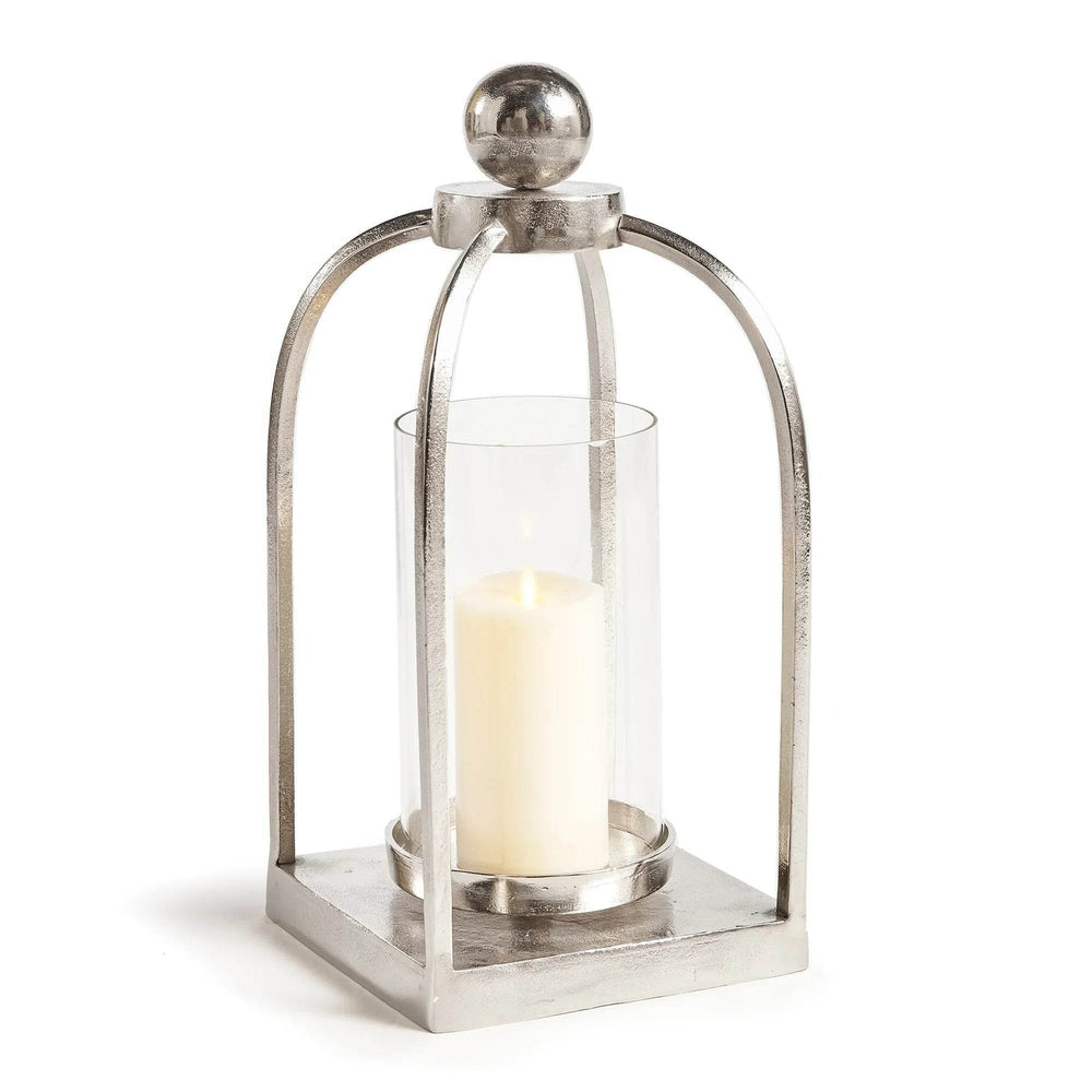 Large Silver Lantern with Chrome Finish for Transitional Home Decor