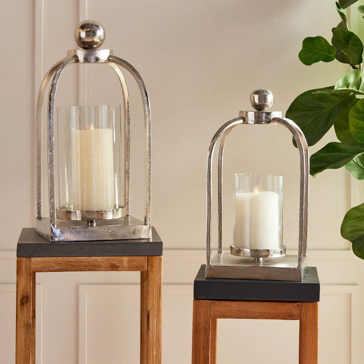 Large Silver Lantern with Chrome Finish for Transitional Home Decor