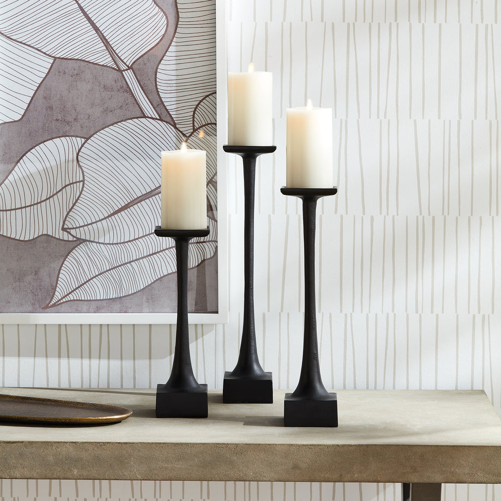 Short Black Candle Stand with Weighted Base for Pillar Candles