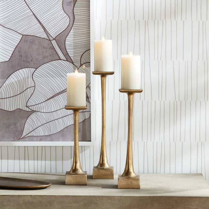 Short Gold Candle Stand with Weighted Base for Stylish Decor