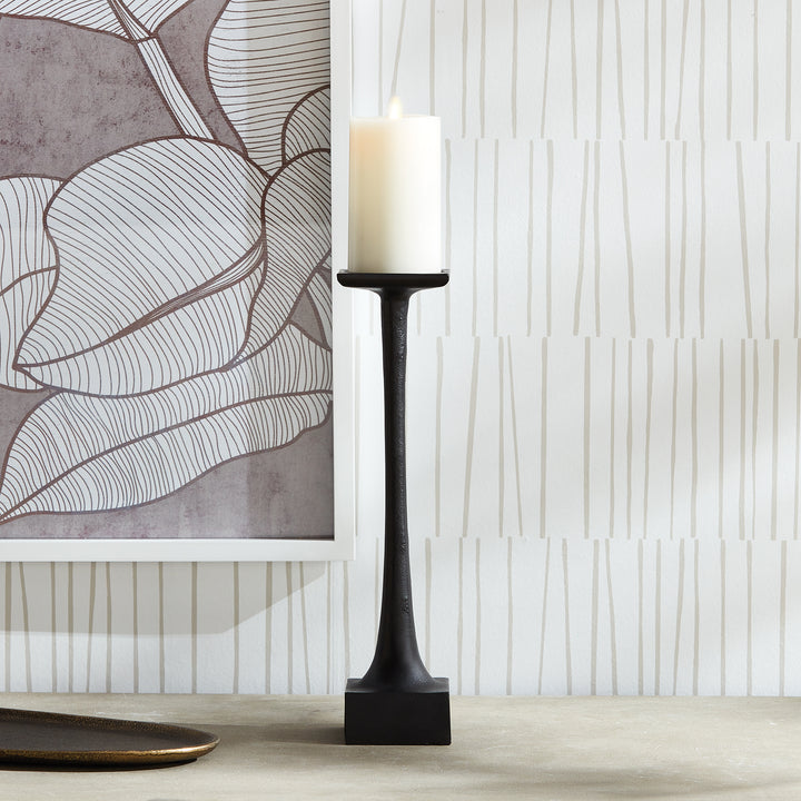 Sleek Black Medium Candle Stand with Weighted Base