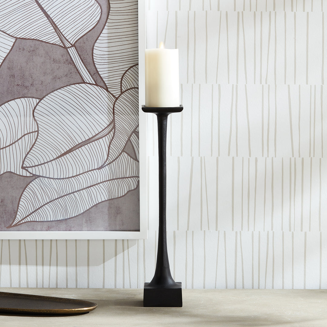 Tall Black Candle Stand with Weighted Base for Elegant Decor