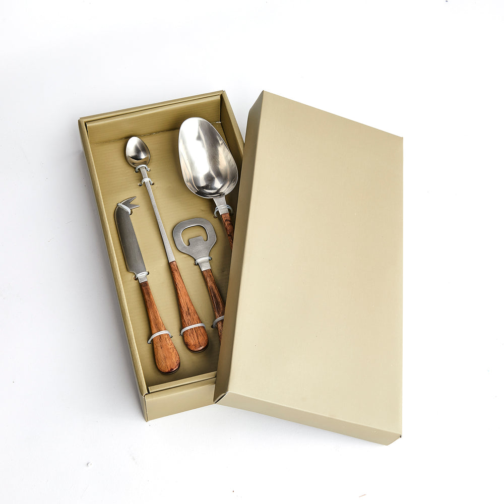 Handmade Stainless Steel Cocktail Accessories Set with Wooden Handles