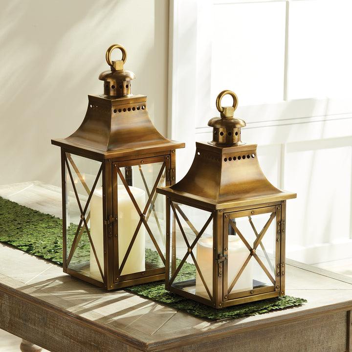 Large Antique Brass Lantern with Traditional Design and Vent Details