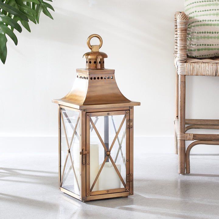 Large Antique Brass Lantern with Traditional Design and Vent Details