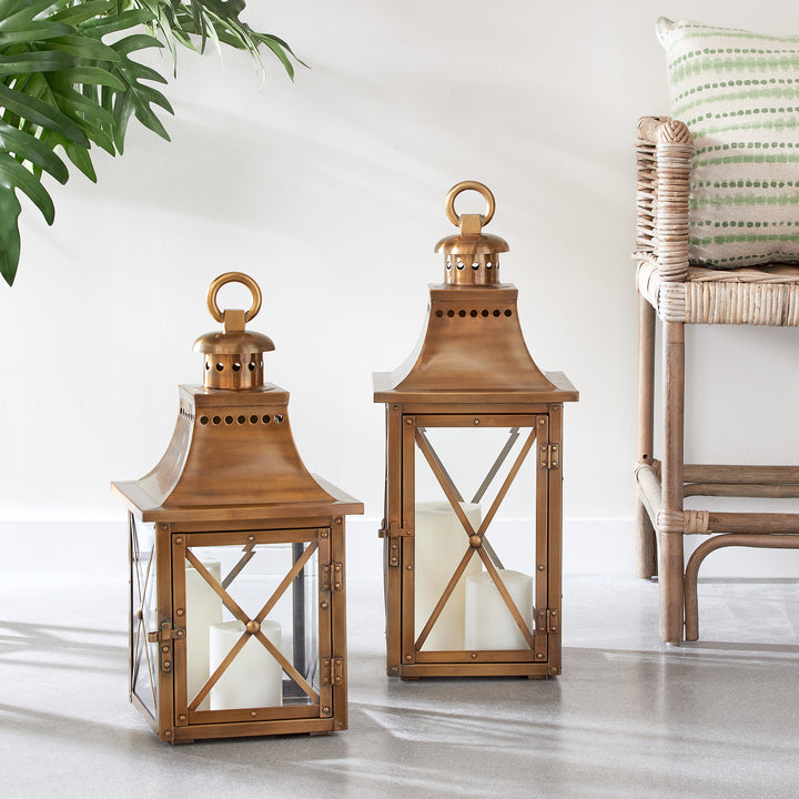 Large Antique Brass Lantern with Traditional Design and Vent Details