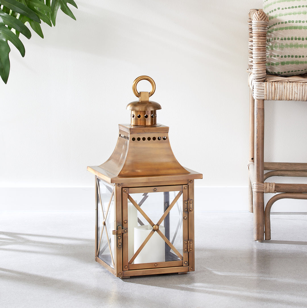 Medium Antique Brass Lantern with Traditional Design and Vent Details