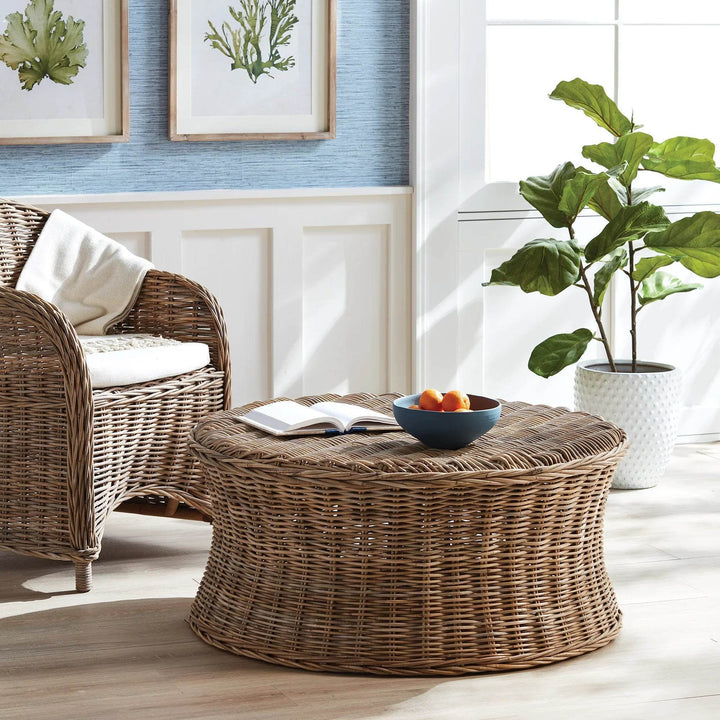 Round Rattan Coffee Table In Nature’s Gray - Delamere Design